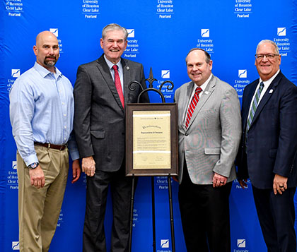 [Pictured left to right]: Mr. Larry Berger, Pearland ISD Superintendent; State Representative Ed Thompson; Dr. Richard Exley, Alvin Community College President; Dr. Richard Walker, UHCL President